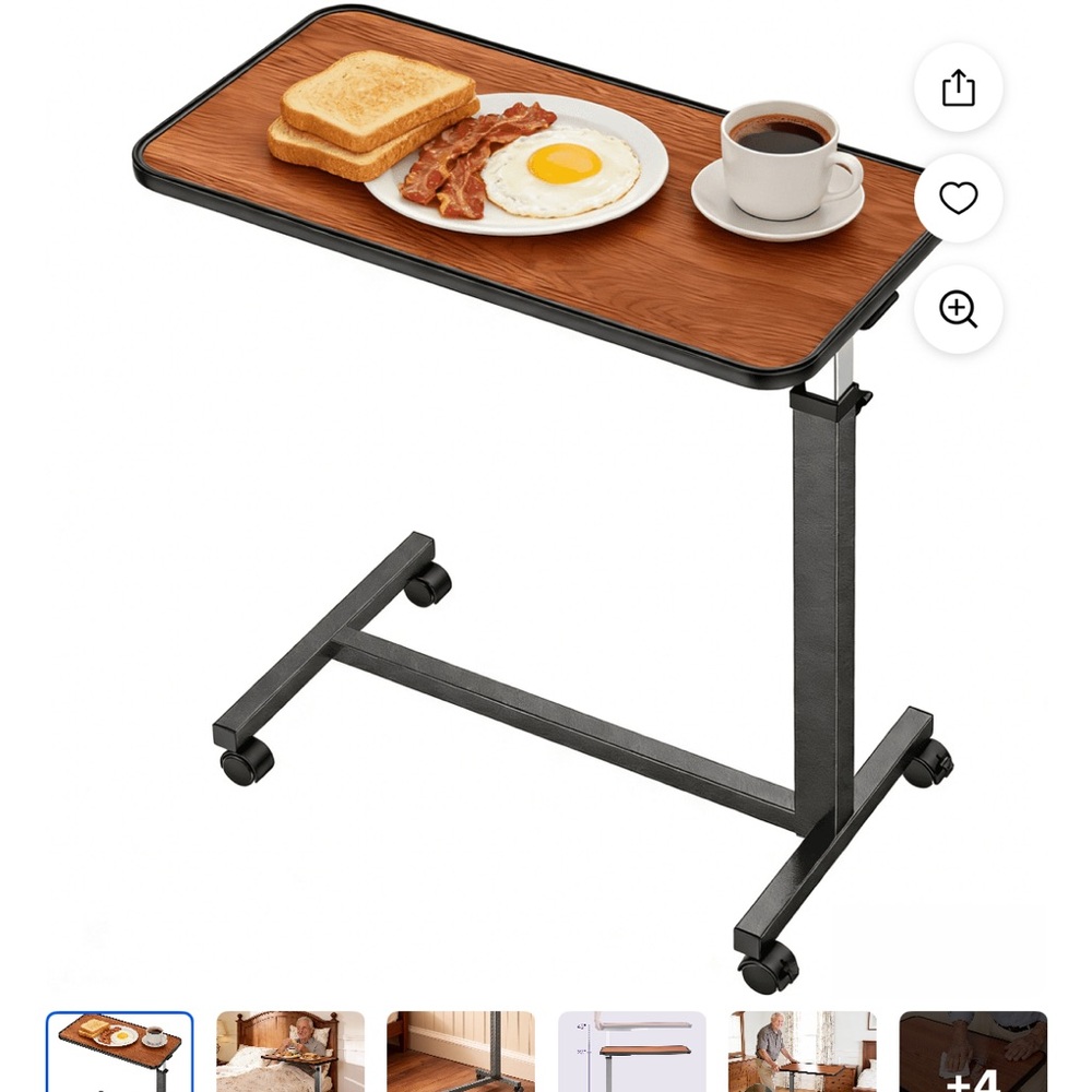 Mobile Overbed Table with Woodgrain Top and Black Base hospital tray